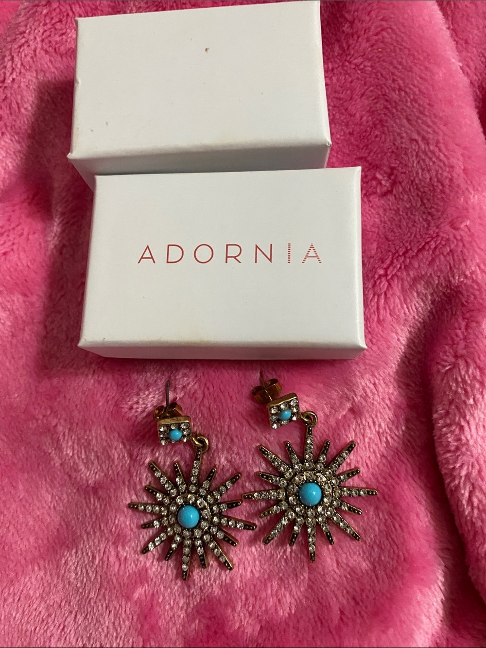 Adornia Turquoise & Rhinestone Sunburst Drop Earrings